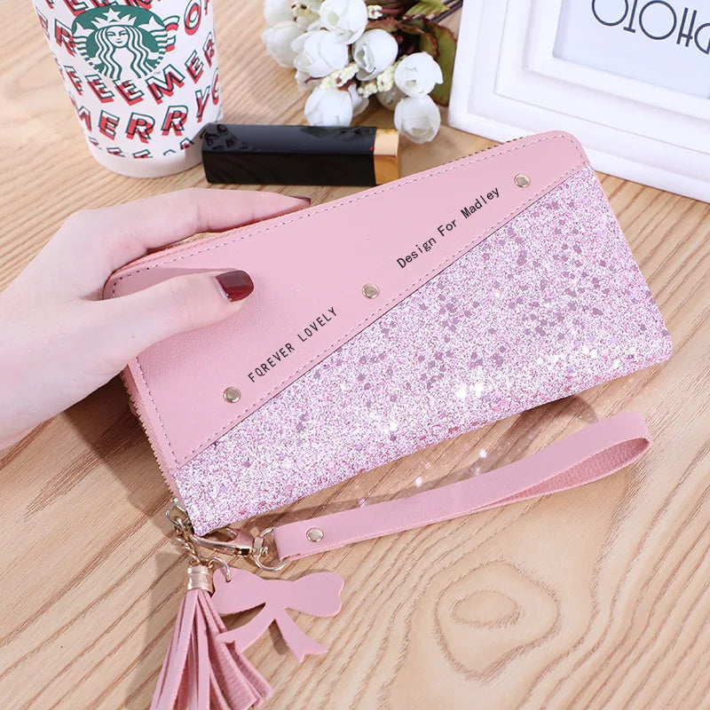 Fashion Women'S Pu Leather Long Wallets Sequins Patchwork Glitter Wallet Coin Purse Female Wallets Girls Gifts Wholesale