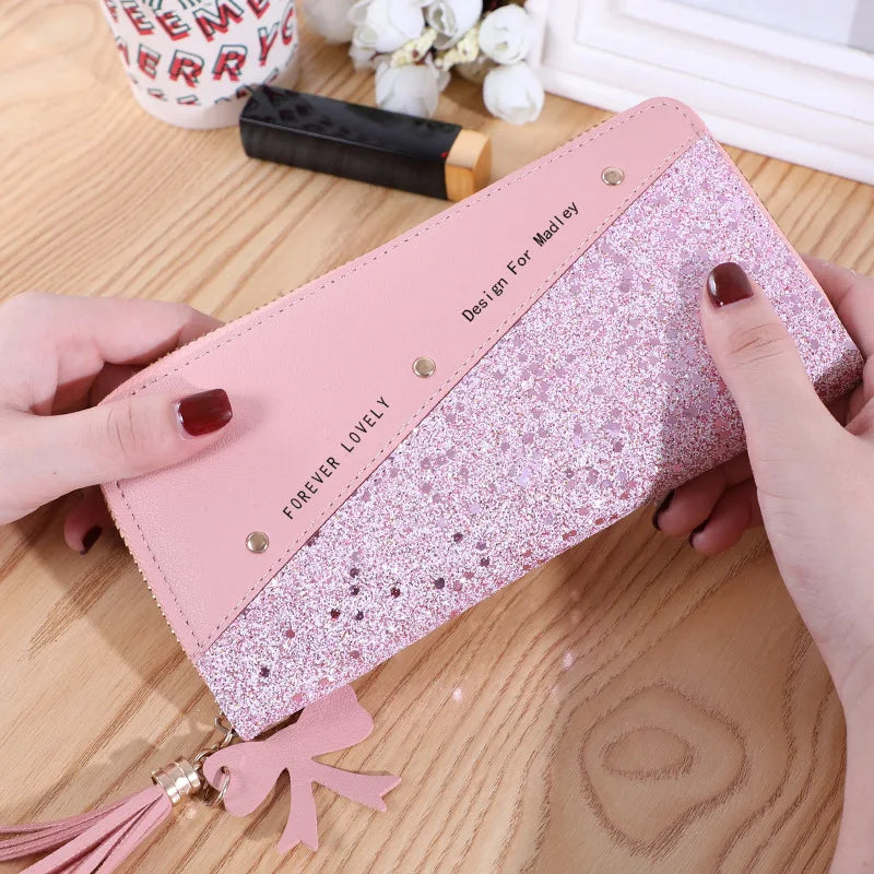 Fashion Women'S Pu Leather Long Wallets Sequins Patchwork Glitter Wallet Coin Purse Female Wallets Girls Gifts Wholesale