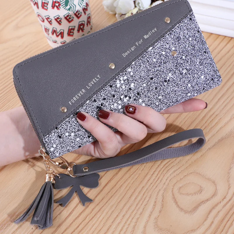 Fashion Women'S Pu Leather Long Wallets Sequins Patchwork Glitter Wallet Coin Purse Female Wallets Girls Gifts Wholesale