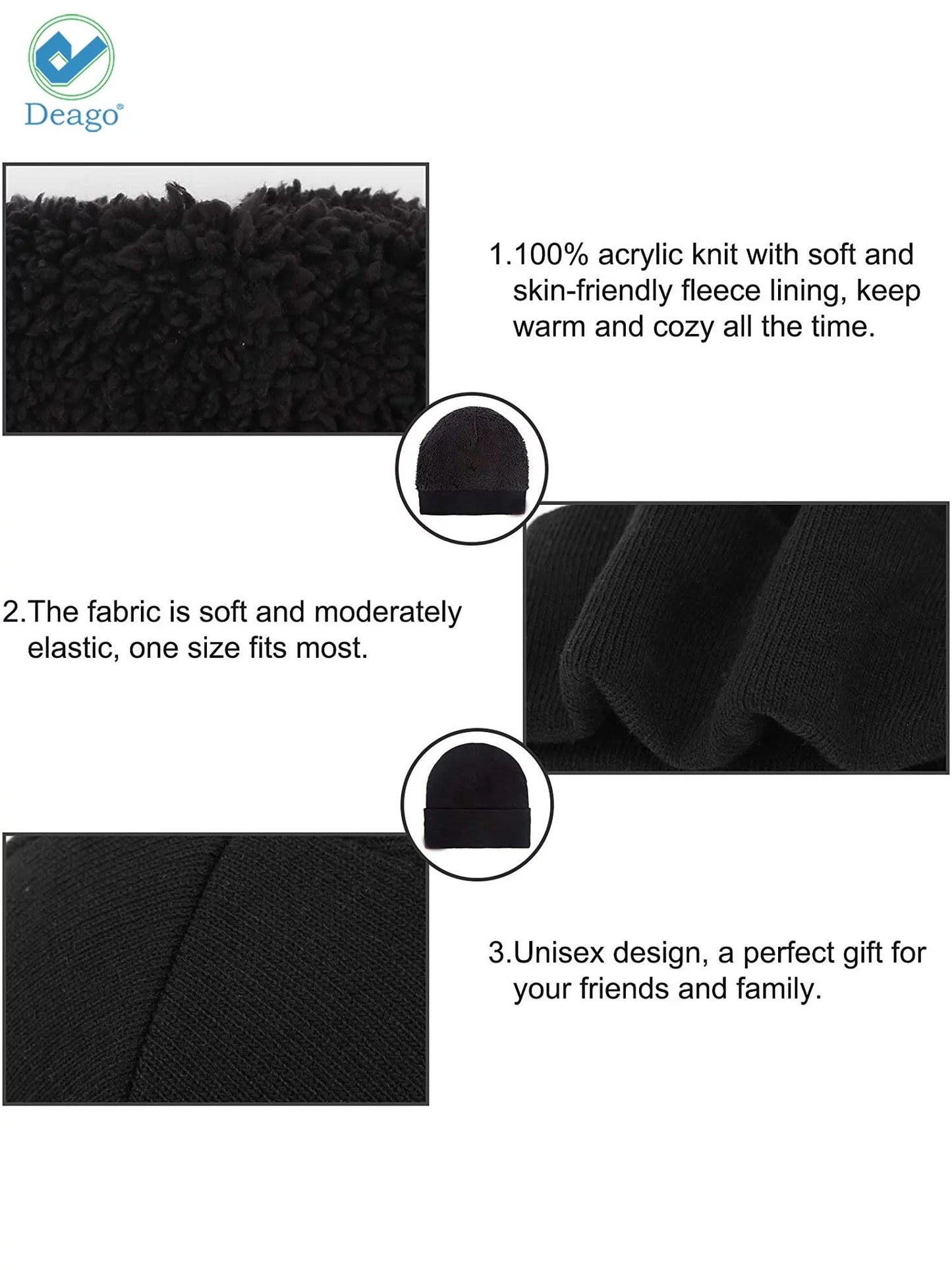 Winter Beanie Hat Scarf Touchscreen Gloves Set for Men and Women, Beanie Gloves Neck Warmer Set with Warm Knit Fleece Lined (Black)